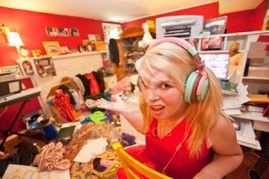Teen girl in messy room
